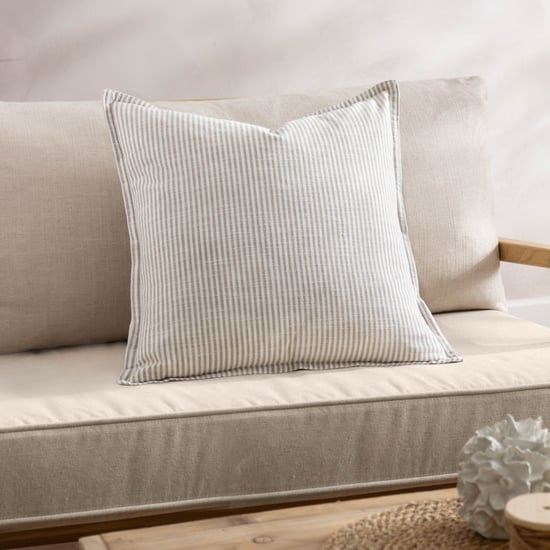 Yard Truro Stripe 100% Cotton Feather Filled Cushion, Natural - Image 1