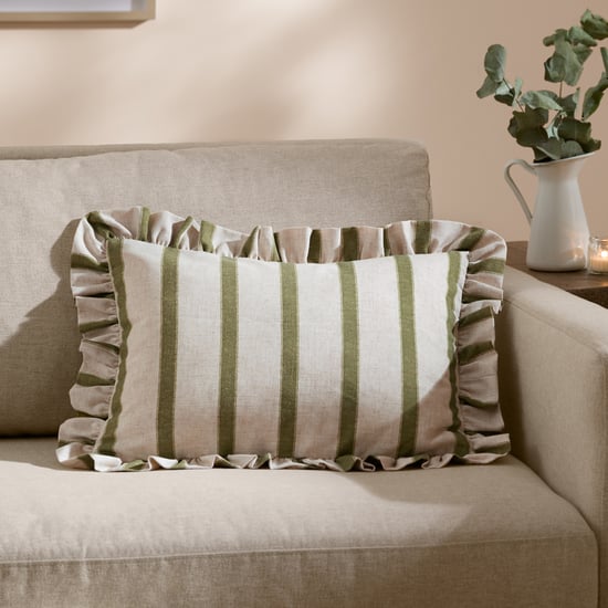 Wylder Connie Striped Ruffle Cushion Cover, Olive - Image 1