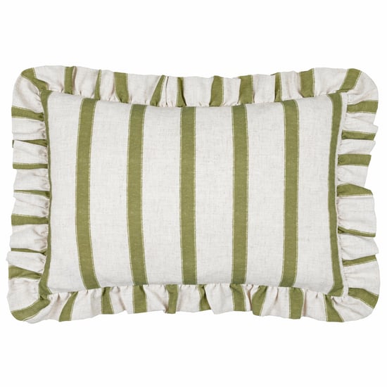 Wylder Connie Striped Ruffle Cushion Cover, Olive - Image 2