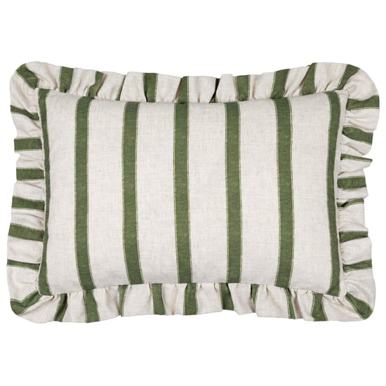 Wylder Connie Striped Ruffle Cushion Cover, Moss - Image 2