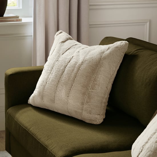 Paoletti Empress Faux Fur Cushion Cover, Oatmeal - Image 1