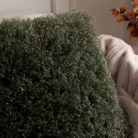 Furn Rowan Faux Fur Polyester Filled Cushion, Khaki - Image 2