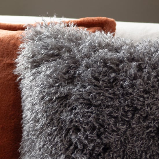 Furn Rowan Faux Fur Polyester Filled Cushion, Grey - Image 2