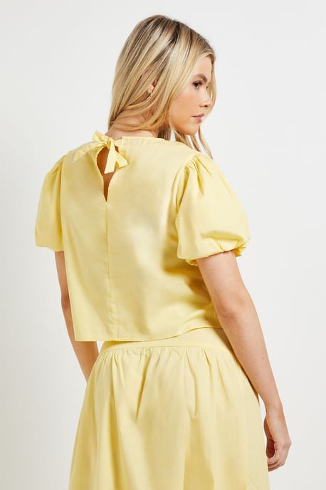 Bow Back Puff Sleeve Poplin Top - Image 3