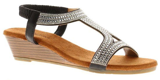 Platino Womens Wedge Sandals Sparkle Twinkle Elasticated black - Image 1