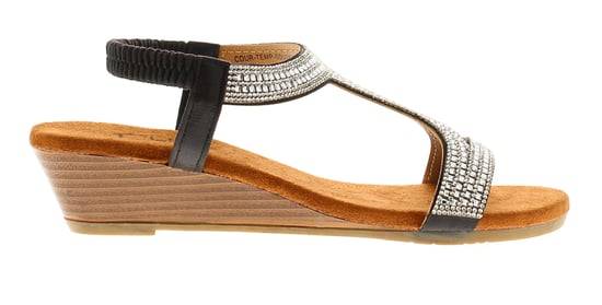 Platino Womens Wedge Sandals Sparkle Twinkle Elasticated black - Image 2