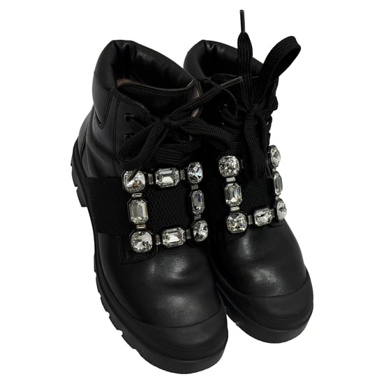 Roger Vivier Walky Viv' enkellaarsjes met kristallen versiering in zwart leer - Image 6