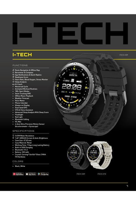 Invicta I-Tech ITECH-010 Herenhorloge - Smartwatch Uurwerk - Roestvrij Staal met Zwarte Wijzerplaat - 47 mm - Image 4