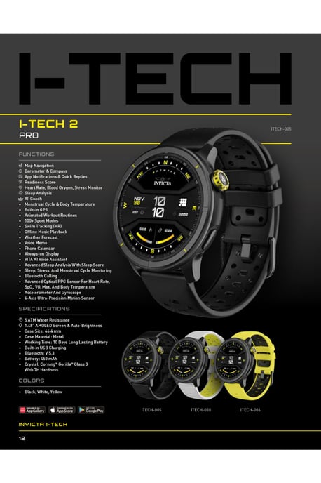 Invicta I-Tech - 2 Pro ITECH-005 Herenhorloge - Smartwatch Uurwerk - Roestvrij Staal met Zwarte Wijzerplaat - 46 mm - Image 4