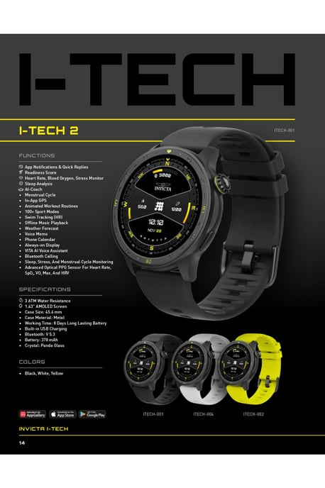 Invicta I-Tech 2 ITECH-001 Herenhorloge - Smartwatch Uurwerk - Roestvrij Staal met Zwarte Wijzerplaat - 45 mm - Image 4