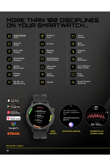 Invicta I-Tech 2 ITECH-001 Herenhorloge - Smartwatch Uurwerk - Roestvrij Staal met Zwarte Wijzerplaat - 45 mm - Image 5