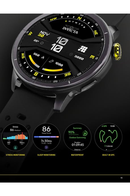 Invicta I-Tech 2 ITECH-001 Herenhorloge - Smartwatch Uurwerk - Roestvrij Staal met Zwarte Wijzerplaat - 45 mm - Image 6