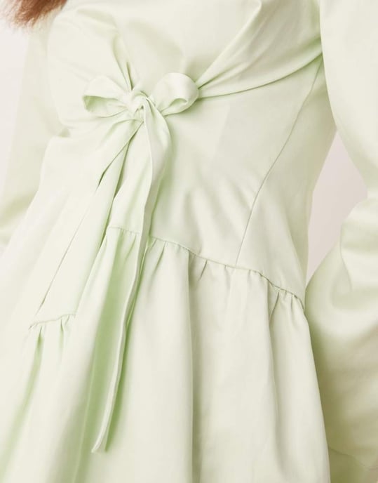 ASOS DESIGN poplin klänning med knytning i midjan i salviagrön - Image 3