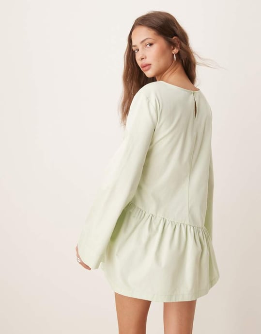 ASOS DESIGN poplin klänning med knytning i midjan i salviagrön - Image 4
