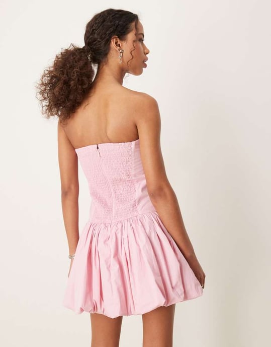 Abercrombie & Fitch strapless klänning med bubbelkant i miniformat i rosa - Image 3