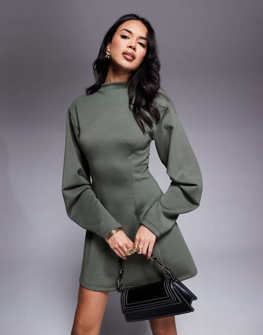 ASOS DESIGN kokongärmad midjesnörd sweatshirt mini klänning i grått - Image 2