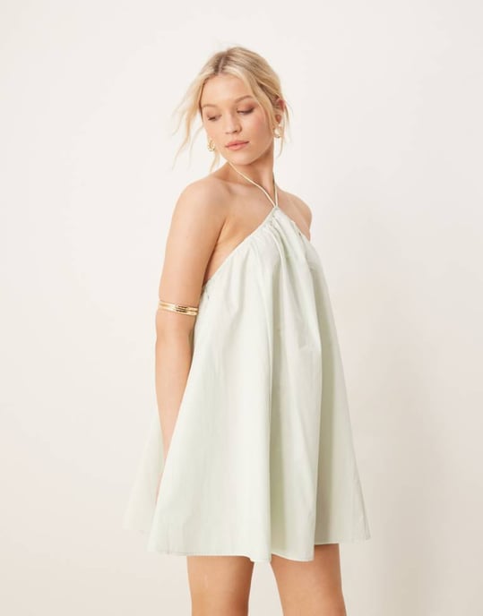 ASOS DESIGN bomull trapezklänning i iskall mint - Image 1