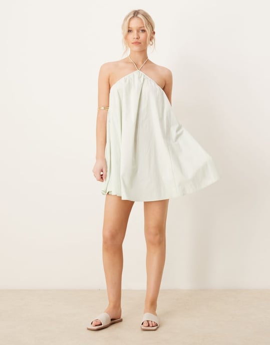 ASOS DESIGN bomull trapezklänning i iskall mint - Image 3