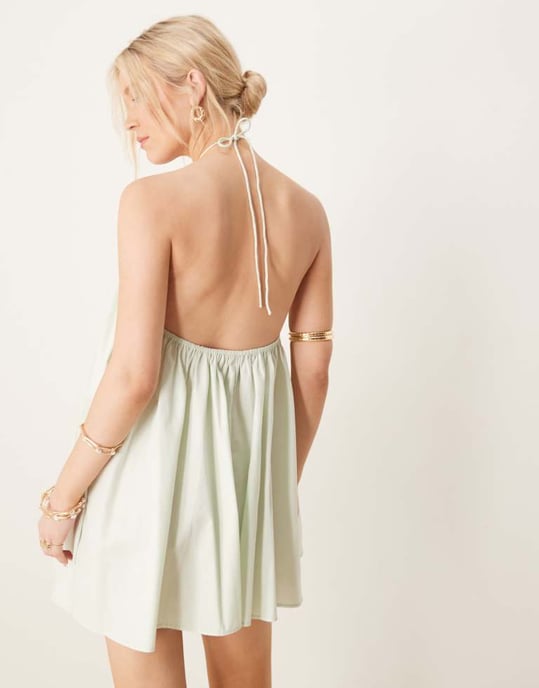 ASOS DESIGN bomull trapezklänning i iskall mint - Image 4