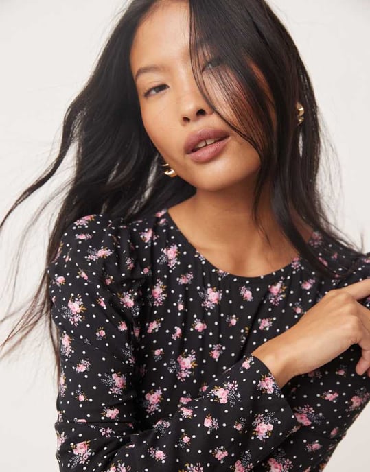 Miss Selfridge Petite miniklänning med yoke-detalj i tryck - Image 3