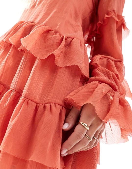 ASOS DESIGN volang korsett detaljerade lager mini klänning i djup rosé - Image 3
