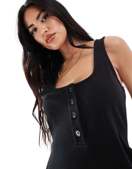 Miss Selfridge mjuk känsla ribbad knapplång klänning - Image 4