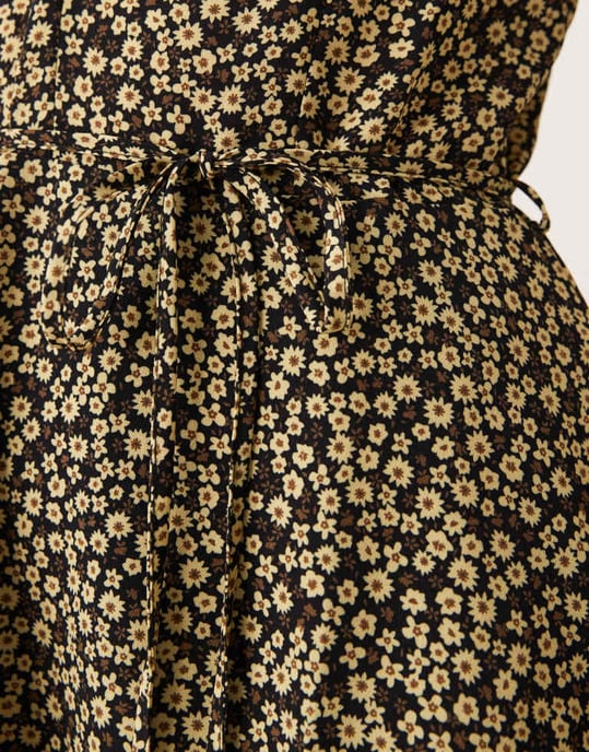 Glamorous long sleeve v neck mini dress in black and yellow ditsy floral - Image 3