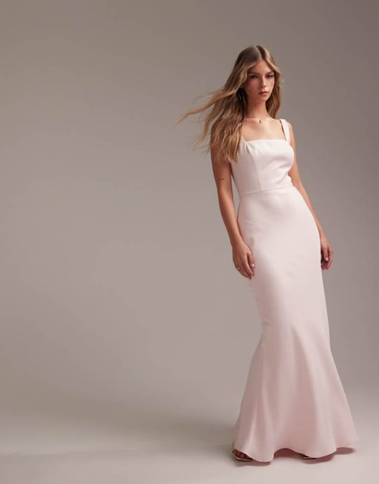 knee length dresses for ladies ASOS Pink Satin One Shoulder Maxi Dress UK 8 main image 0