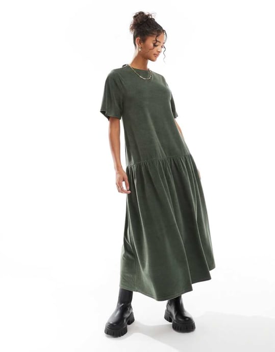 ASOS DESIGN knytback chunky cord flare hem midiklänning i grön - Image 1