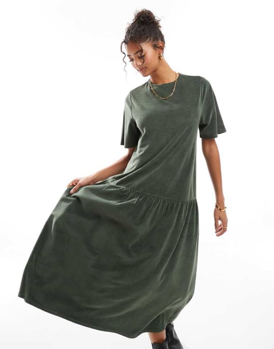 ASOS DESIGN knytback chunky cord flare hem midiklänning i grön - Image 2