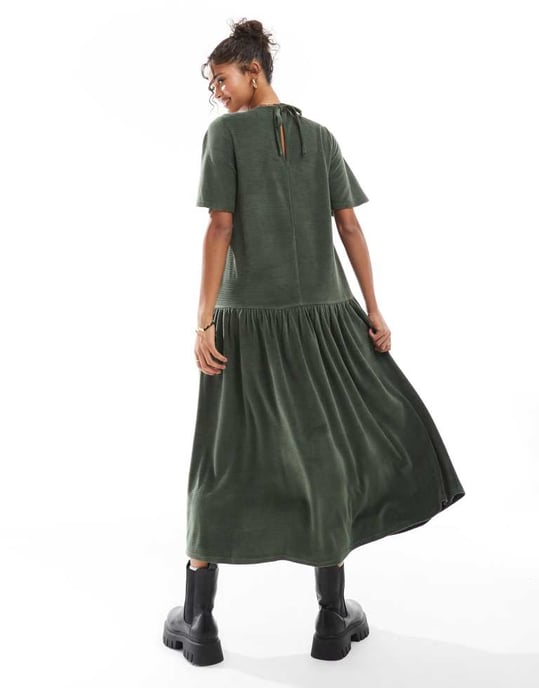 ASOS DESIGN knytback chunky cord flare hem midiklänning i grön - Image 4