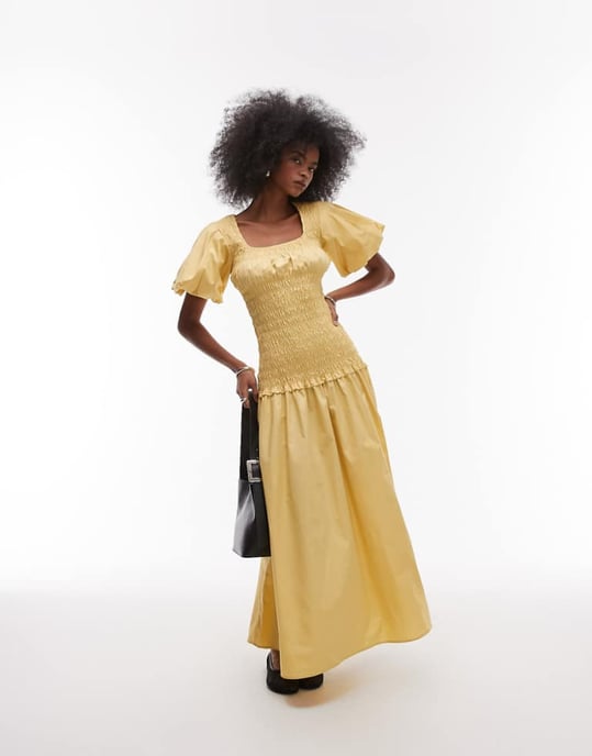 slim fit dress slacks Riri Maxi Dress Yellow in Satin
