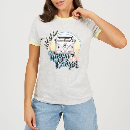 Women's Brave Soul Camper Ringer T-Shirt in PGry Marl/Lmnde - Image 1