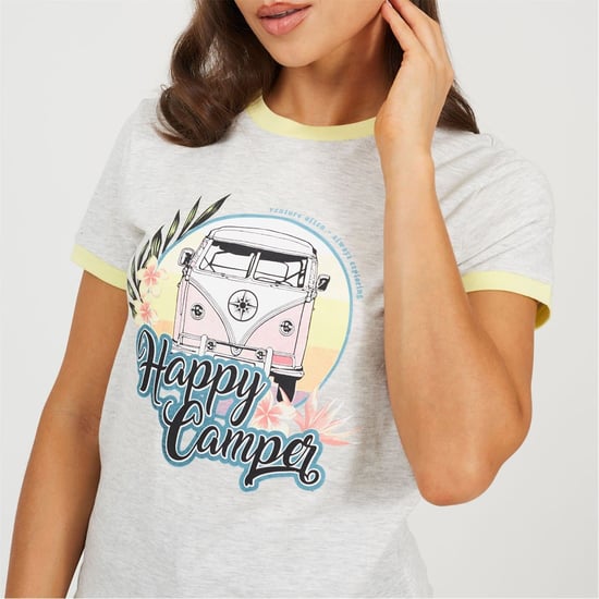 Women's Brave Soul Camper Ringer T-Shirt in PGry Marl/Lmnde - Image 3