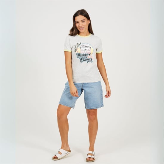 Women's Brave Soul Camper Ringer T-Shirt in PGry Marl/Lmnde - Image 4