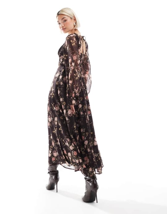 Miss Selfridge korsett chiffon maxiklänning i blommönster - Image 4