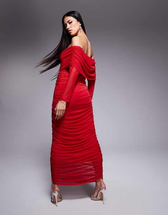 Never Fully Dressed ruched midaxi dress in red - Image 2
