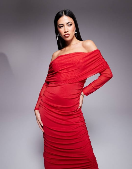 Never Fully Dressed ruched midaxi dress in red - Image 4