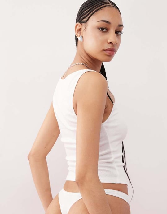 Motel kalinda pointelle frill edge vest top in white - Image 4