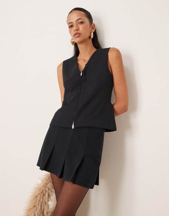 Abercrombie & Fitch zip detail waistcoat in dark black - Image 1