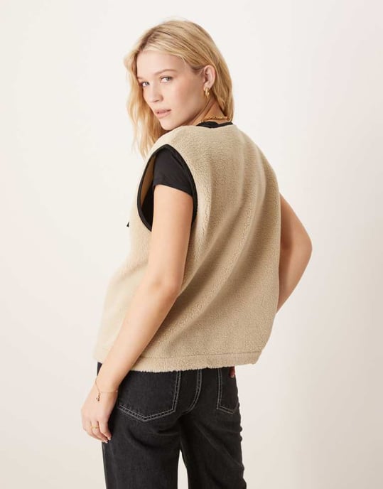 ASOS DESIGN borg waistcoat with bow tie detail in stone - Image 4