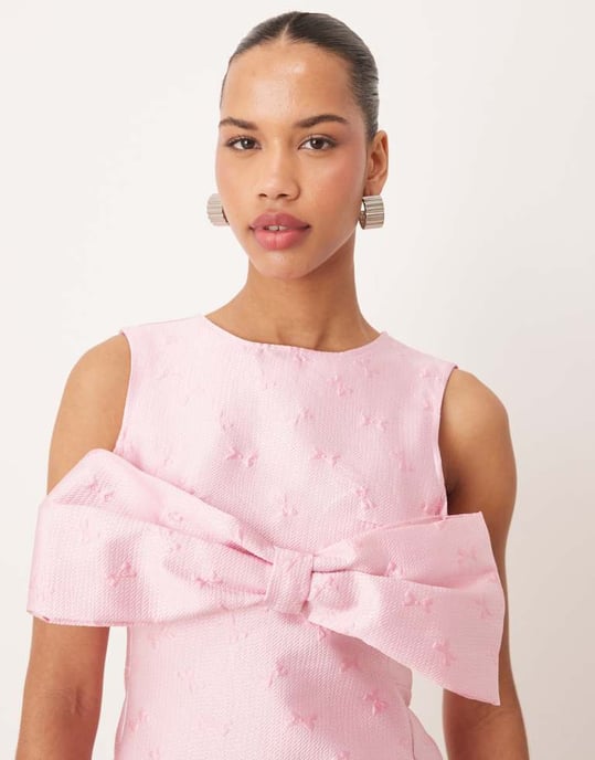 Sister Jane bow jacquard mini dress in baby pink - Image 3
