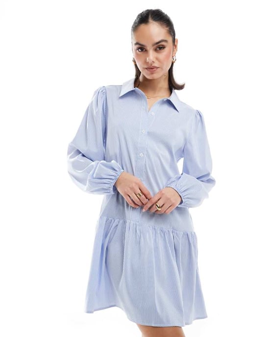 Miss Selfridge långärmad miniklänning i randigt mönster - Image 1