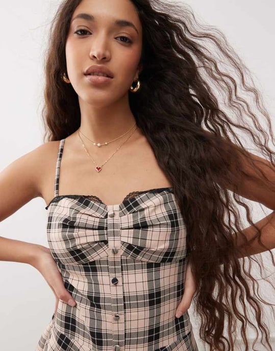 Miss Selfridge skräddarsydd linne mini-klänning i rutigt mönster - Image 4