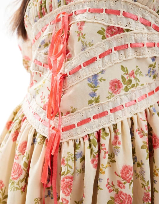ASOS DESIGN mjölkerska mini klänning med banddetalj i vintage tapet blommönster - Image 3