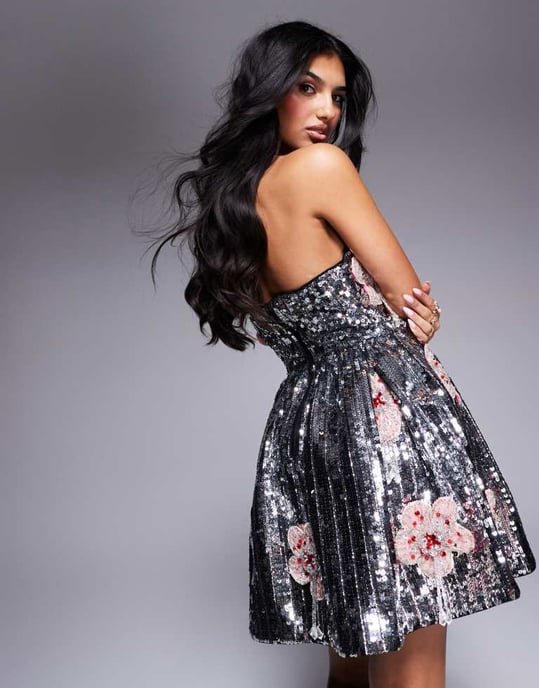 ASOS LUXE dekorerad bandau mini med paljetter och inlagda blommor i silver - Image 3