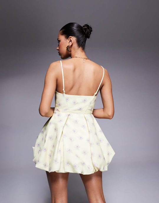 ASOS LUXE tryckt puffball mini-klänning i suddig blomma - Image 3