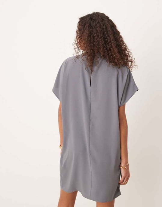 ASOS DESIGN slinky mini klänning med knytband i blågrå - Image 3