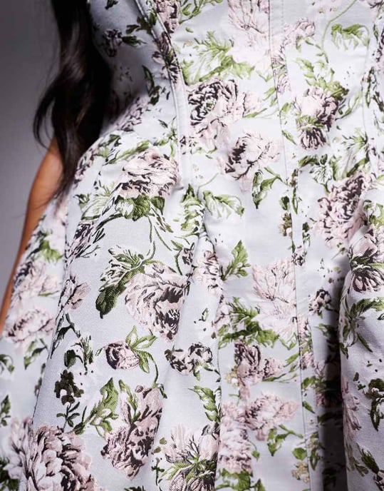 ASOS LUXE Curve jacquard cinched waist skater mini with bow back in vintage floral - Image 3
