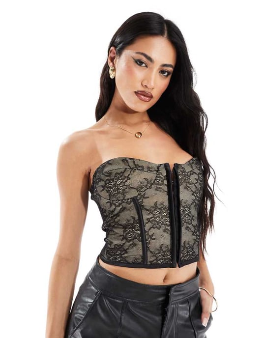 ASOS DESIGN spetskorsett med snörning i svart - Image 1
